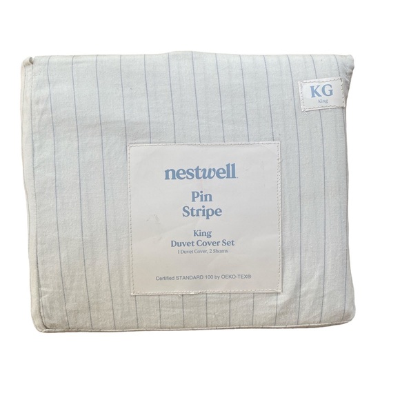 Nestwell Pinstripe King size 3-pcs Duvet Cover set Cotton/linen blended NEW - Picture 9 of 10